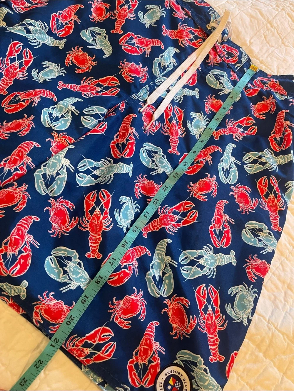 Newport Navy Swim Board Shorts with Red & Light Blue Lobster Print